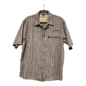 Wrangler Short Sleeve White Gray Plaid Button Shirt Men's Size L